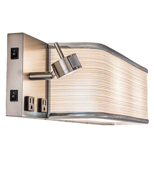 Meyda Lighting Finley 24" 3-Light Nickel Wall Sconce With Beige Textrene & White Statuario Idalight Shade