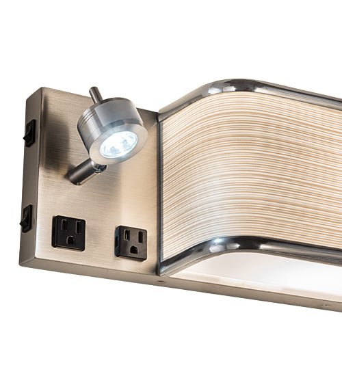 Meyda Lighting Finley 24" 3-Light Nickel Wall Sconce With Beige Textrene & White Statuario Idalight Shade