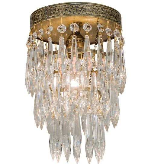 Meyda Lighting Finnimore 6" Antique Brass Flush Mount Light With Clear Crystal Shade Glass