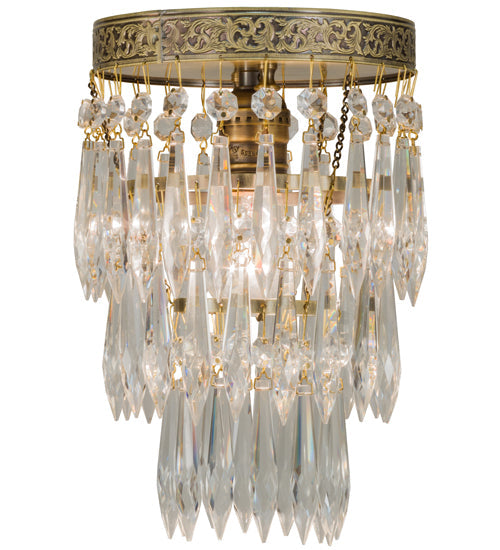 Meyda Lighting Finnimore 6" Antique Brass Flush Mount Light With Clear Crystal Shade Glass