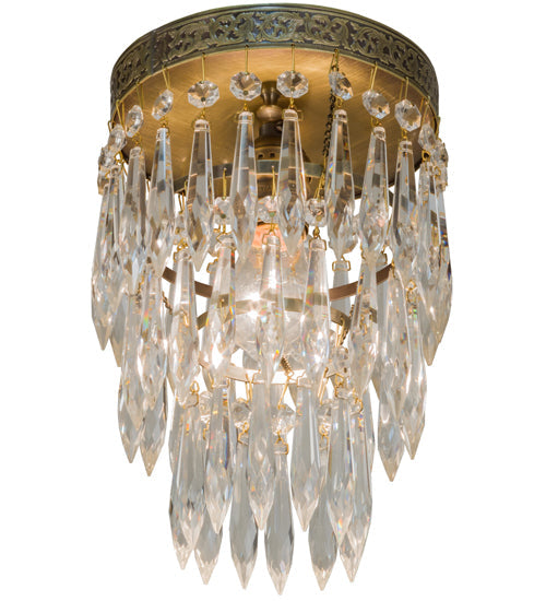 Meyda Lighting Finnimore 6" Antique Brass Flush Mount Light With Clear Crystal Shade Glass