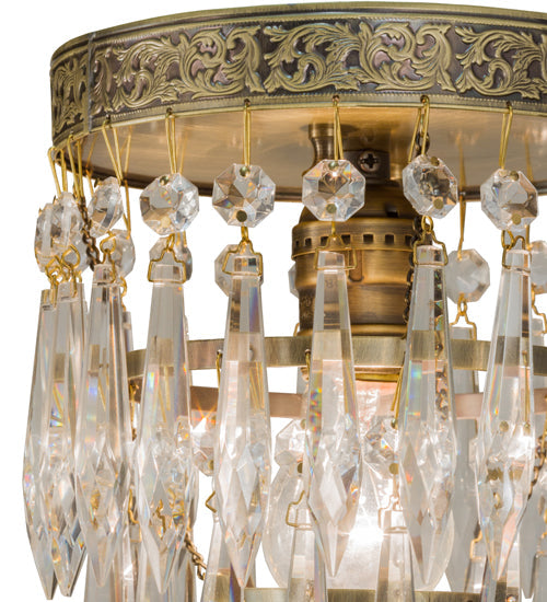 Meyda Lighting Finnimore 6" Antique Brass Flush Mount Light With Clear Crystal Shade Glass