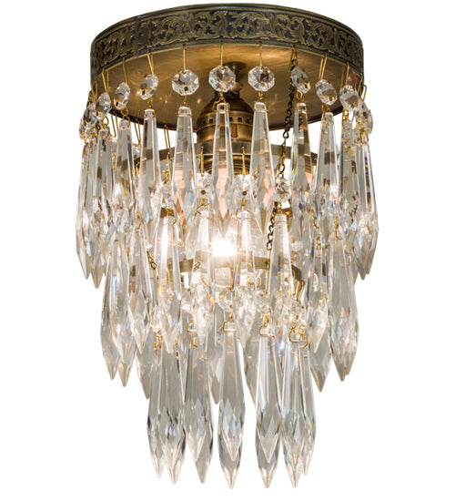 Meyda Lighting Finnimore 6" Antique Brass Flush Mount Light With Clear Crystal Shade Glass