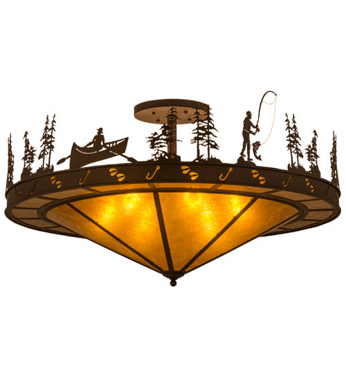 Meyda Lighting Fishtracks 36" 6-Light Cafe Noir Semi-flush Mount Ceiling Light With Amber Mica Shade Glass