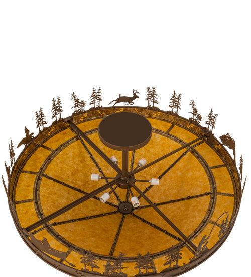 Meyda Lighting Fishtracks 48" 6-Light Cafe Noir Semi-flush Mount Ceiling Light With Amber Mica Shade Glass