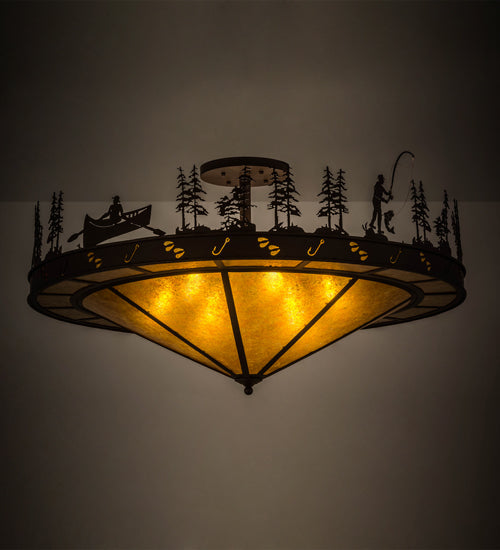 Meyda Lighting Fishtracks 48" 6-Light Cafe Noir Semi-flush Mount Ceiling Light With Amber Mica Shade Glass