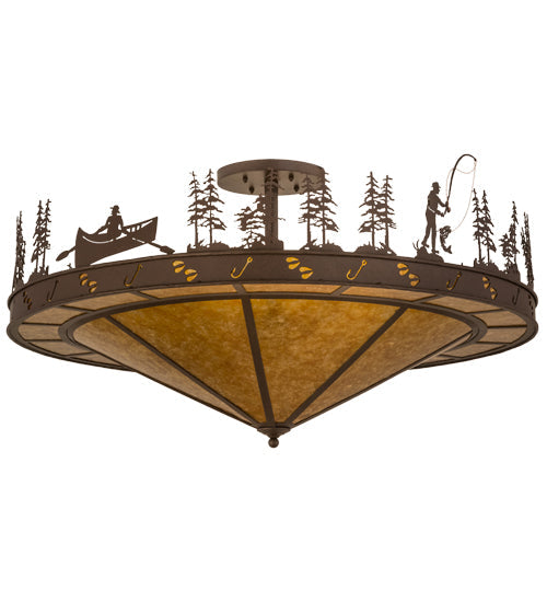 Meyda Lighting Fishtracks 48" 6-Light Cafe Noir Semi-flush Mount Ceiling Light With Amber Mica Shade Glass