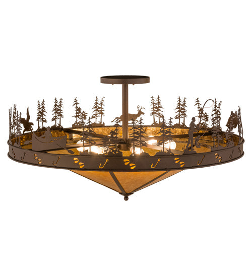 Meyda Lighting Fishtracks 48" 6-Light Cafe Noir Semi-flush Mount Ceiling Light With Amber Mica Shade Glass