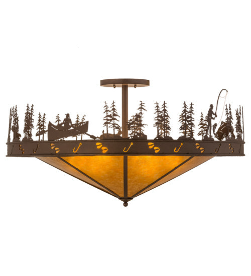 Meyda Lighting Fishtracks 48" 6-Light Cafe Noir Semi-flush Mount Ceiling Light With Amber Mica Shade Glass