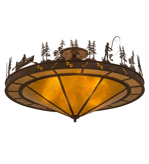 Meyda Lighting Fishtracks 48" 6-Light Cafe Noir Semi-flush Mount Ceiling Light With Amber Mica Shade Glass