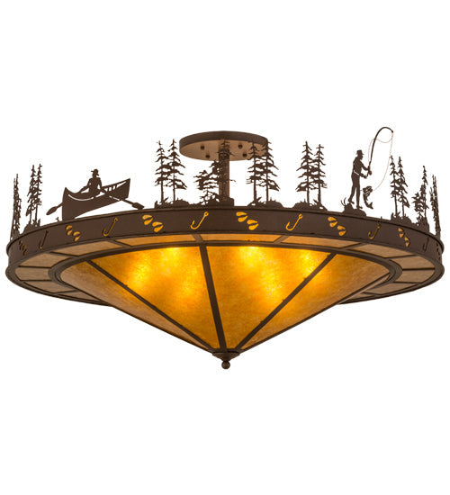 Meyda Lighting Fishtracks 48" 6-Light Cafe Noir Semi-flush Mount Ceiling Light With Amber Mica Shade Glass