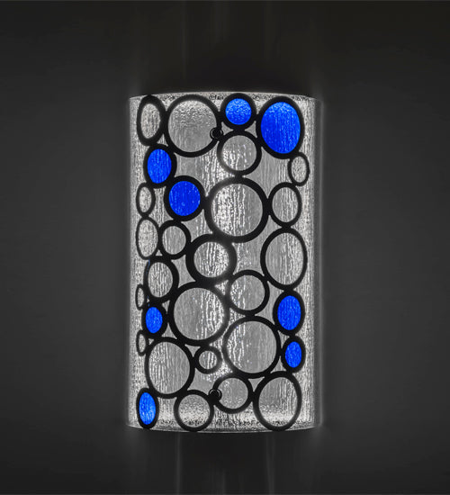 Meyda Lighting Fizz 12" LED Mirror Black Wall Sconce With Clear Rainfall & Blue Sapphire Idalight Shade Glass