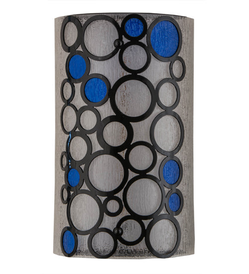 Meyda Lighting Fizz 12" LED Mirror Black Wall Sconce With Clear Rainfall & Blue Sapphire Idalight Shade Glass