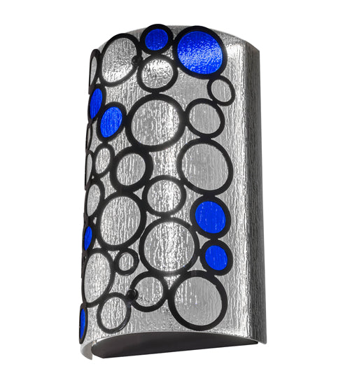 Meyda Lighting Fizz 12" LED Mirror Black Wall Sconce With Clear Rainfall & Blue Sapphire Idalight Shade Glass
