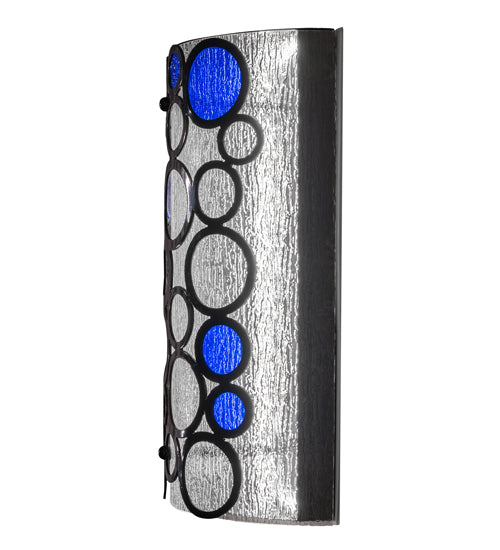 Meyda Lighting Fizz 12" LED Mirror Black Wall Sconce With Clear Rainfall & Blue Sapphire Idalight Shade Glass