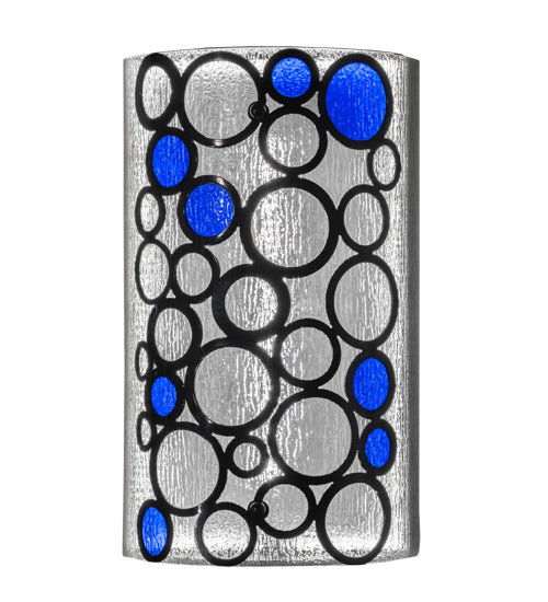 Meyda Lighting Fizz 12" LED Mirror Black Wall Sconce With Clear Rainfall & Blue Sapphire Idalight Shade Glass