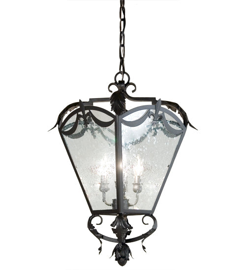 Meyda Lighting Fleur 13" 4-Light Blackwash Pendant Light With Clear Seeded Shade Glass