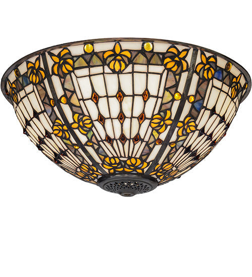 Meyda Lighting Fleur-De-Lis 16" 2-Light Steel Wall Sconce With Multi-Colored Shade Glass