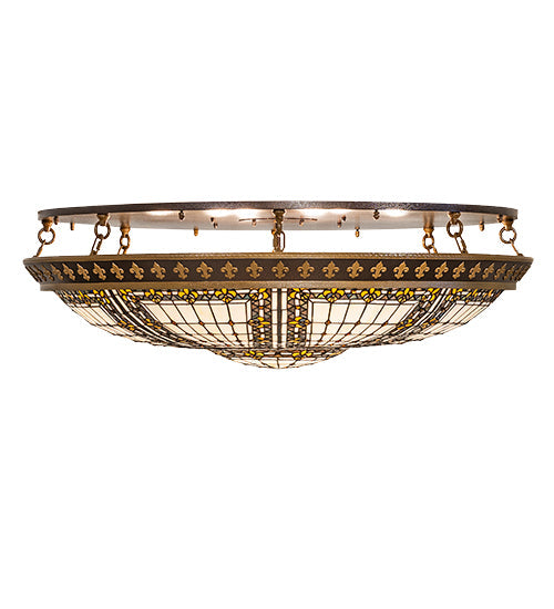 Meyda Lighting Fleur-De-Lis 163008 44" 8-Light Copper Vein & Gold Flush Mount Light With Multi-Colored Shade Glass