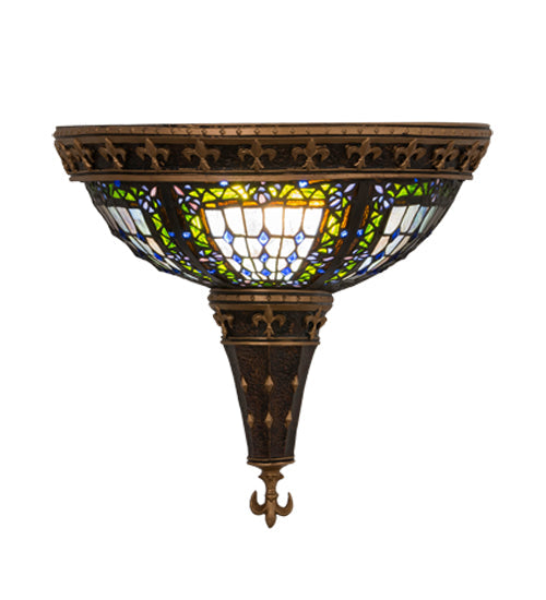 Meyda Lighting Fleur-De-Lis 18" 2-Light Mahogany Bronze Deco Wall Sconce With Multi-Colored Shade Glass