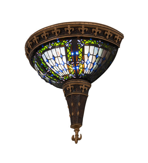 Meyda Lighting Fleur-De-Lis 18" 2-Light Mahogany Bronze Deco Wall Sconce With Multi-Colored Shade Glass