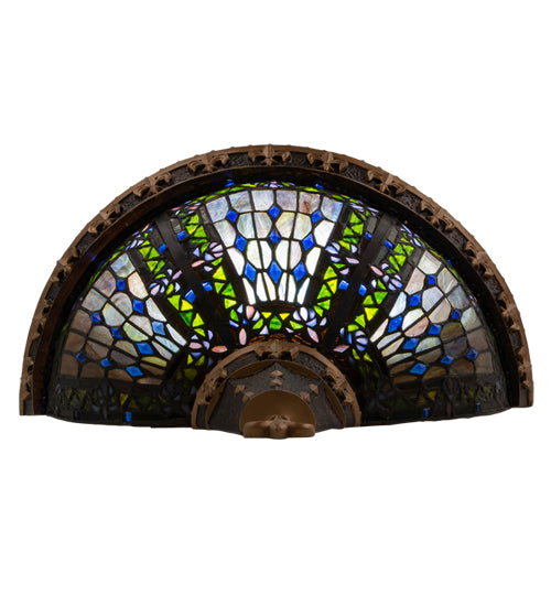 Meyda Lighting Fleur-De-Lis 18" 2-Light Mahogany Bronze Deco Wall Sconce With Multi-Colored Shade Glass