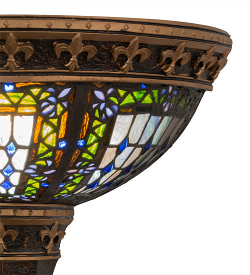 Meyda Lighting Fleur-De-Lis 18" 2-Light Mahogany Bronze Deco Wall Sconce With Multi-Colored Shade Glass