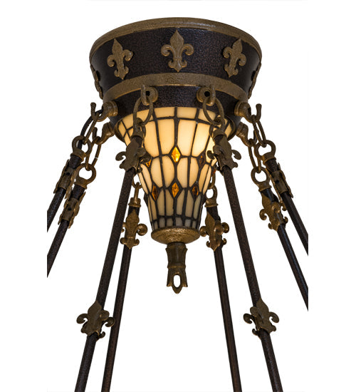 Meyda Lighting Fleur-De-Lis 28" 6-Light Copper Vein Semi-flush Mount Ceiling Light With Multi-Colored Iridescent Shade Glass