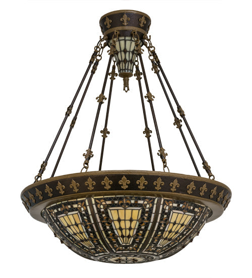 Meyda Lighting Fleur-De-Lis 28" 6-Light Copper Vein Semi-flush Mount Ceiling Light With Multi-Colored Iridescent Shade Glass