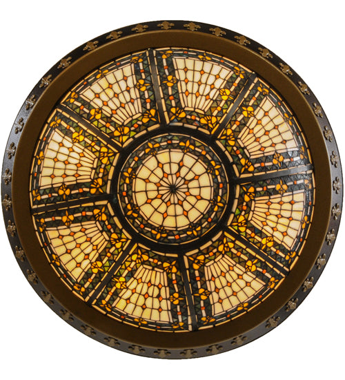 Meyda Lighting Fleur-De-Lis 28" 6-Light Copper Vein Semi-flush Mount Ceiling Light With Multi-Colored Iridescent Shade Glass