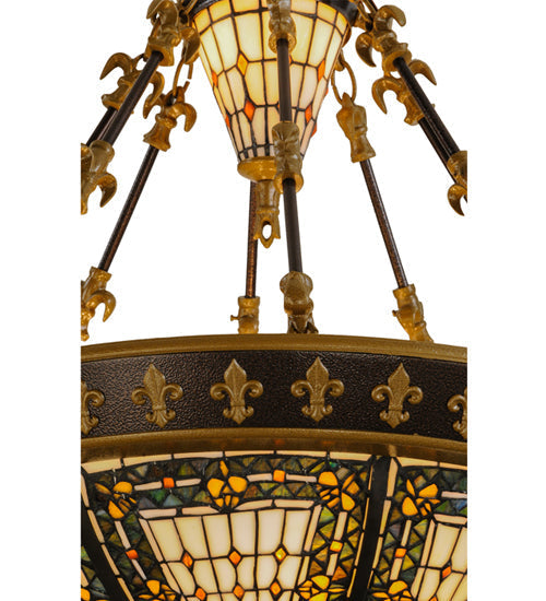 Meyda Lighting Fleur-De-Lis 28" 6-Light Copper Vein Semi-flush Mount Ceiling Light With Multi-Colored Iridescent Shade Glass