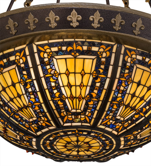 Meyda Lighting Fleur-De-Lis 28" 6-Light Copper Vein Semi-flush Mount Ceiling Light With Multi-Colored Iridescent Shade Glass