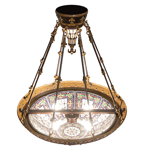 Meyda Lighting Fleur-De-Lis 28" 6-Light Copper Vein Semi-flush Mount Ceiling Light With Multi-Colored Shade Glass