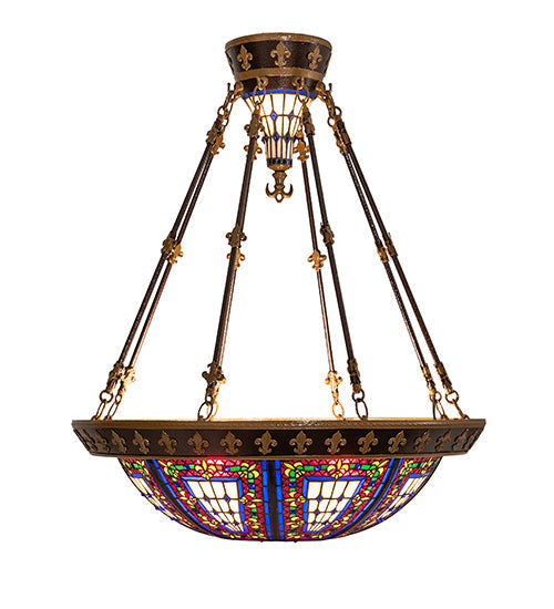 Meyda Lighting Fleur-De-Lis 28" 6-Light Copper Vein Semi-flush Mount Ceiling Light With Multi-Colored Shade Glass