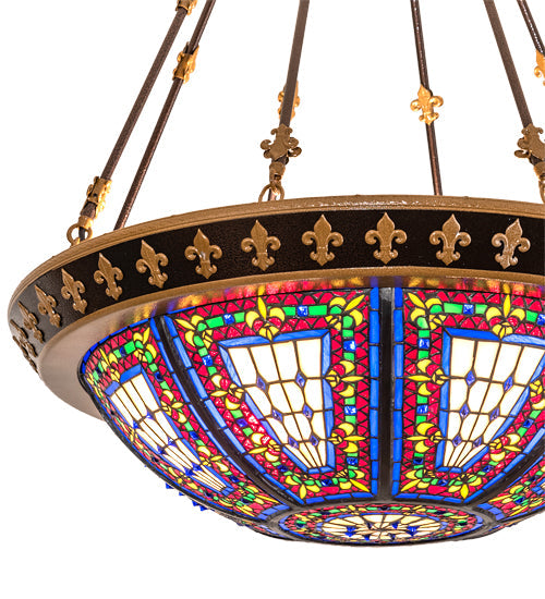 Meyda Lighting Fleur-De-Lis 28" 6-Light Copper Vein Semi-flush Mount Ceiling Light With Multi-Colored Shade Glass