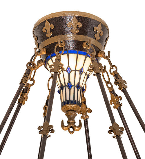 Meyda Lighting Fleur-De-Lis 28" 6-Light Copper Vein Semi-flush Mount Ceiling Light With Multi-Colored Shade Glass