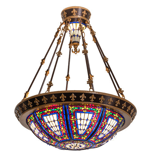 Meyda Lighting Fleur-De-Lis 28" 6-Light Copper Vein Semi-flush Mount Ceiling Light With Multi-Colored Shade Glass