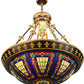 Meyda Lighting Fleur-De-Lis 28" 6-Light Inverted Pendant Light With Multi-Colored Stained Shade Glass