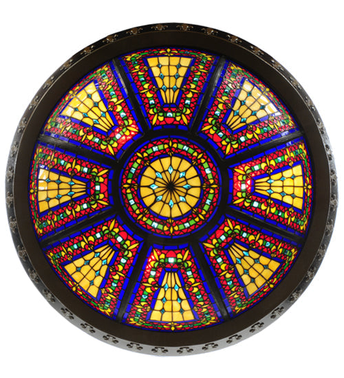 Meyda Lighting Fleur-De-Lis 28" 6-Light Inverted Pendant Light With Multi-Colored Stained Shade Glass