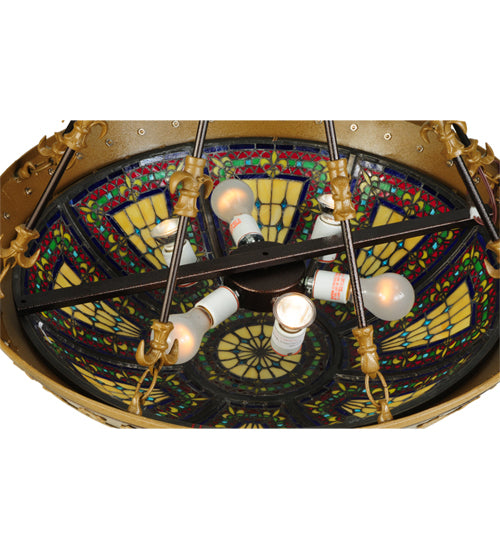 Meyda Lighting Fleur-De-Lis 28" 6-Light Inverted Pendant Light With Multi-Colored Stained Shade Glass