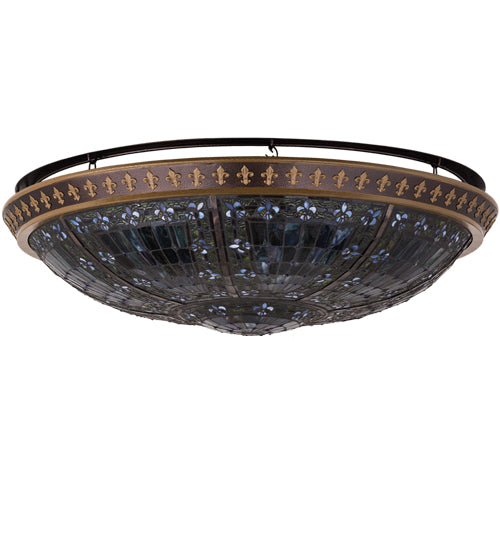 Meyda Lighting Fleur-De-Lis 47" 8-Light Copper Vein Flush Mount Light With Multi-Colored Shade Glass