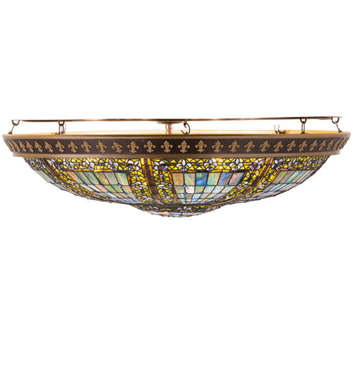 Meyda Lighting Fleur-De-Lis 47" 8-Light Copper Vein Flush Mount Light With Multi-Colored Shade Glass