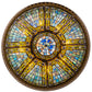 Meyda Lighting Fleur-De-Lis 47" 8-Light Copper Vein Flush Mount Light With Multi-Colored Shade Glass