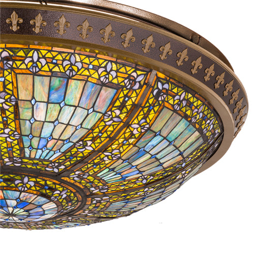 Meyda Lighting Fleur-De-Lis 47" 8-Light Copper Vein Flush Mount Light With Multi-Colored Shade Glass