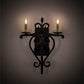 Meyda Lighting Fleur De Lys 15" 2-Light Distressed Costello Black Wall Sconce With Ivory Faux Candlelight