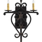 Meyda Lighting Fleur De Lys 15" 2-Light Distressed Costello Black Wall Sconce With Ivory Faux Candlelight