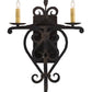 Meyda Lighting Fleur De Lys 15" 2-Light Distressed Costello Black Wall Sconce With Ivory Faux Candlelight