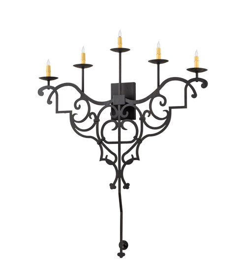 Meyda Lighting Fleur De Lys 36" 5-Light Costello Black Wall Sconce With Amber Faux Candlelight
