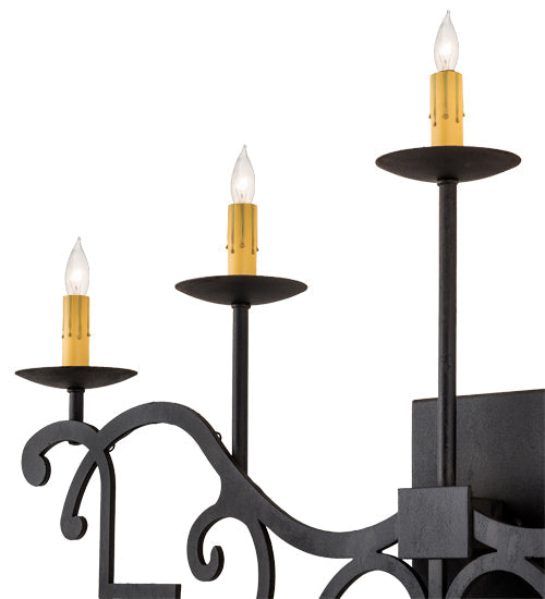 Meyda Lighting Fleur De Lys 36" 5-Light Costello Black Wall Sconce With Amber Faux Candlelight