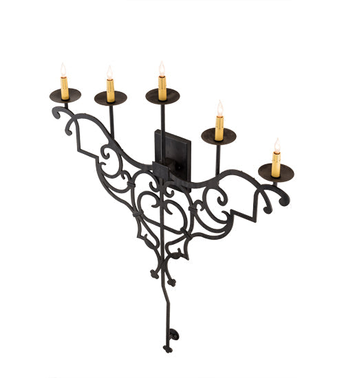 Meyda Lighting Fleur De Lys 36" 5-Light Costello Black Wall Sconce With Amber Faux Candlelight